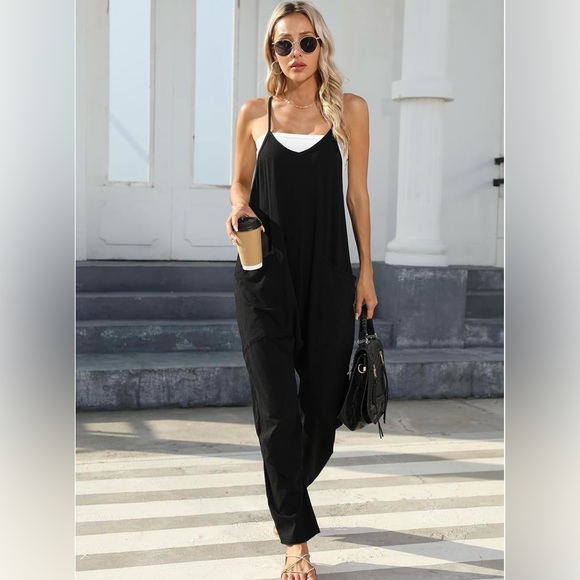 Lviefent Womens Loose Oversized Jumpsuit Adjustable Spaghetti Strap With Pockets - Picture 6 of 8